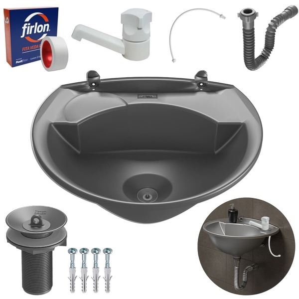 Pia Lavatório 4l Prata + Sifão Sanfonado Universal + Torneira