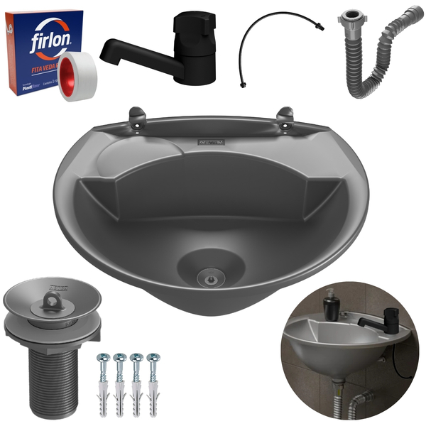 Pia Lavatório 4l Prata + Sifão Sanfonado Universal + Torneira