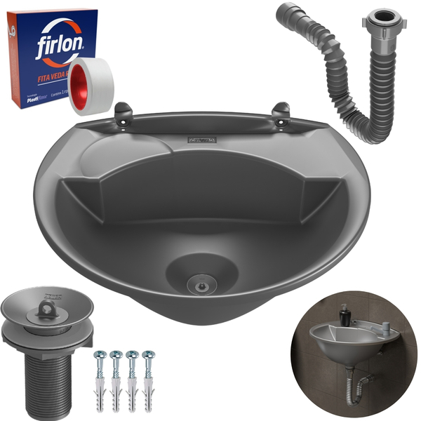 Pia Lavatório 4l Prata + Sifão Sanfonado Universal + Veda Ros