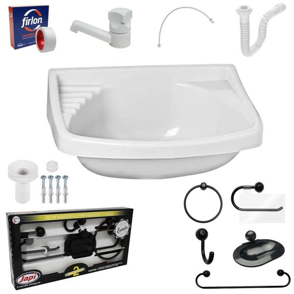 Pia Lavatório Banheiro 4,8l + Kit Para Banheiro Redondo + Tor