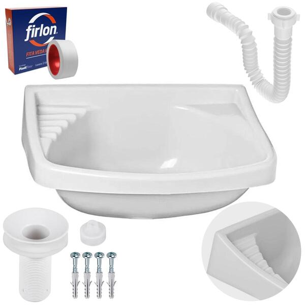 Pia Lavatório Banheiro 4,8l + Sifão Universal Branco + Fita V