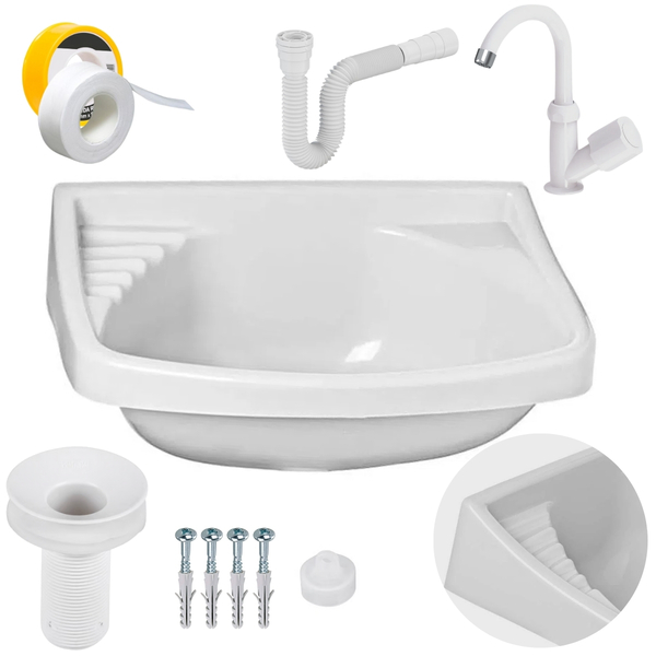 Pia Lavatório Banheiro 4,8l + Torneira Bica Móvel Branca +  S
