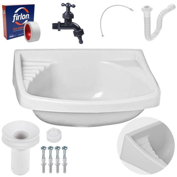 Pia Lavatório Banheiro 4,8l + Torneira Preta Reforçada + Sifã