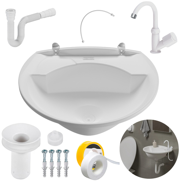 Pia Lavatório Banheiro 4l + Torneira Bica Móvel Branca +  Sif