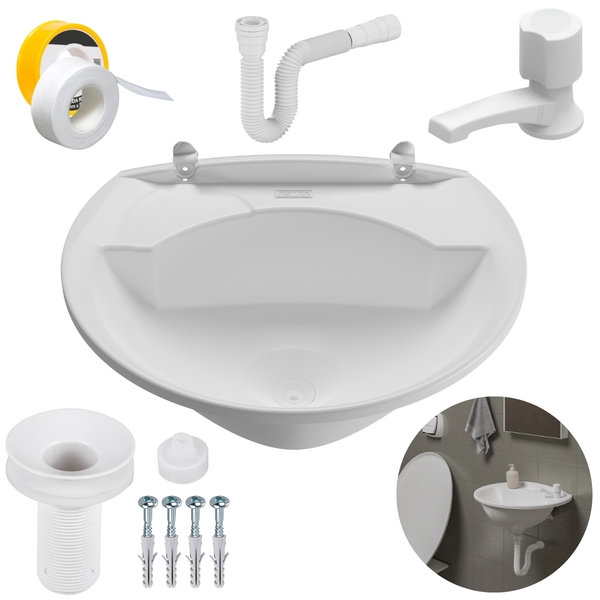 Pia Lavatório Banheiro 4l + Torneira Reforçada Branca +  Sifã