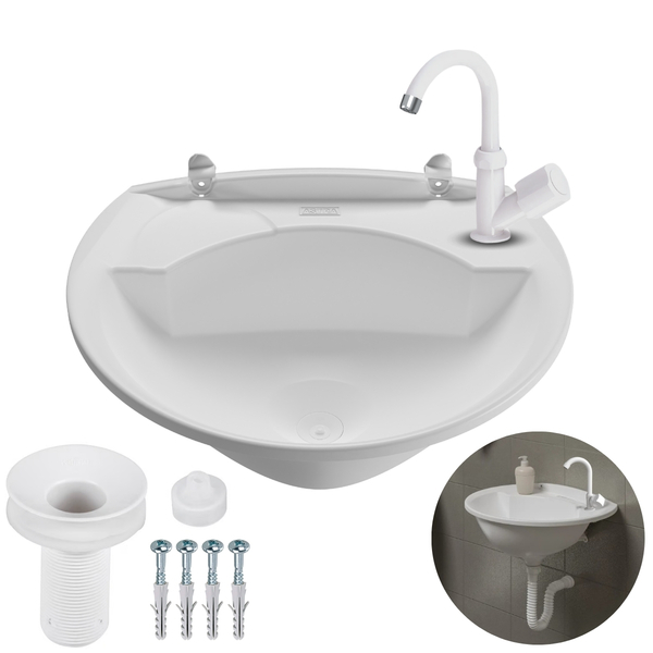 Pia Lavatório Banheiro 4l Branca + Torneira Bica Móvel Branca