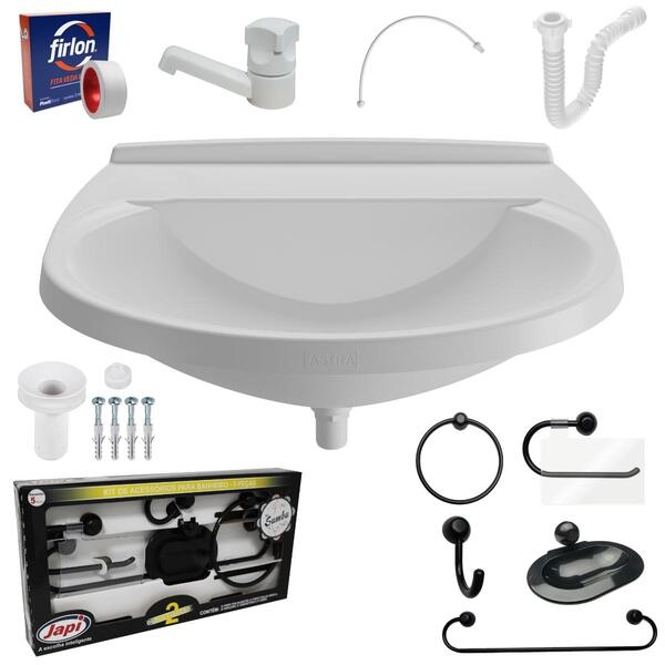 Pia Lavatório Banheiro 8l + Kit Para Banheiro Redondo + Torne