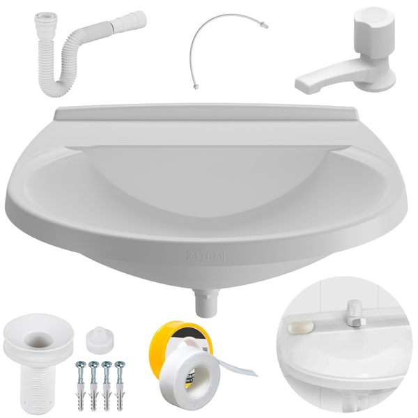 Pia Lavatório Banheiro 8l + Torneira Reforçada Branca +  Sifã