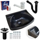 Pia Lavatório Plástico 4,8l Preta + Sifão Sanfonado Universal