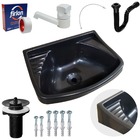 Pia Lavatório Plástico 4,8l Preta + Sifão Sanfonado Universal