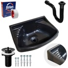 Pia Lavatório Plástico 4,8l Preta + Sifão Sanfonado Universal