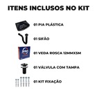 Pia Lavatório Plástico 4,8l Preta + Sifão Sanfonado Universal