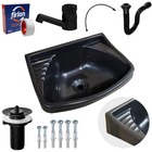 Pia Lavatório Plástico 4,8l Preta + Sifão Sanfonado Universal