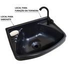 Pia Lavatório Plástico 4,8l Preta + Sifão Sanfonado Universal