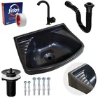 Pia Lavatório Plástico 4,8l Preta + Sifão Sanfonado Universal