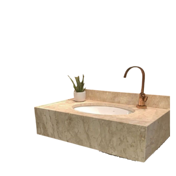 Pia Para Banheiro De Mármore Travertino Com Cuba Branca