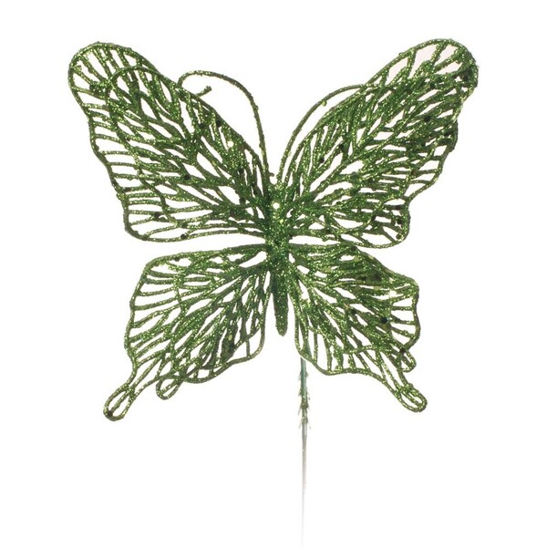 Pick Borboleta Decoração Natalina Com Glitter 29cm Cor Verde