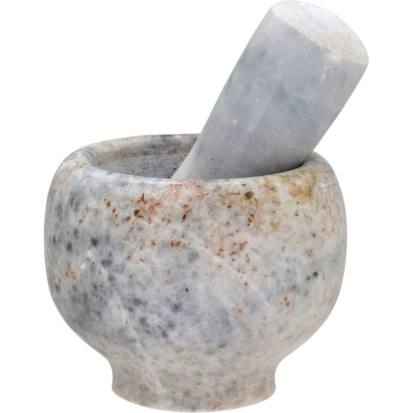 Pilão Com Mortar Marmore 10x8x8cm Cinza Socador De Alho