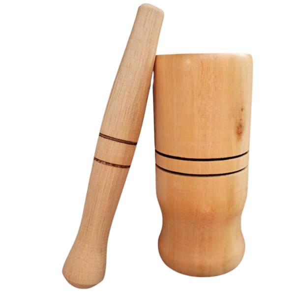 Pilão De Madeira Socador Amassador  De Alho E Temperos 15,5cm