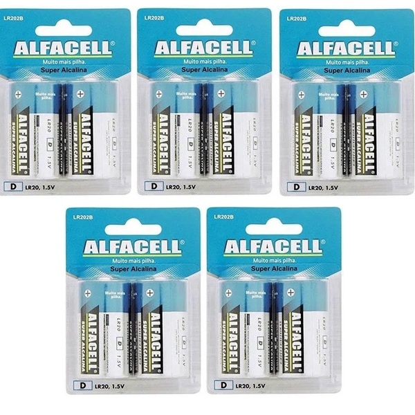 Pilha Alcalina D2 Grande Alfacell 10 Unidades Aquecedor A Gás