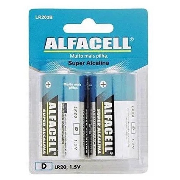 Pilha Alcalina D2 Grande Alfacell 2 Unidades Aquecedor A Gás