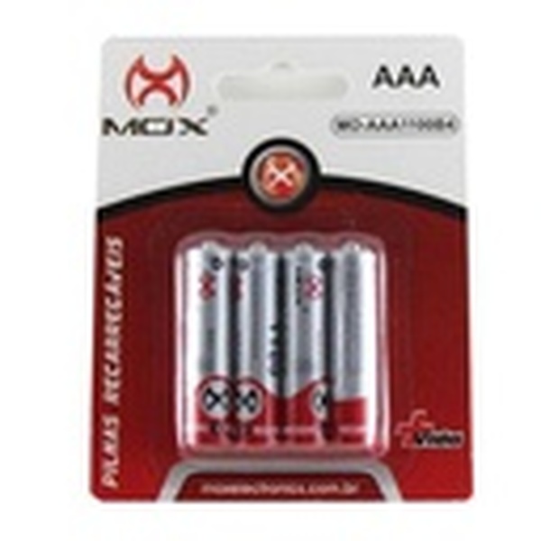 Pilha Recarregável Mox Aaa 1000mah 1.2v Palito Com 4