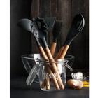 Pincel De Silicone Preto Com Cabo De Bambu Utensílio De Cozin
