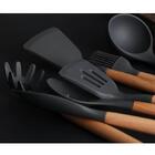 Pincel De Silicone Preto Com Cabo De Bambu Utensílio De Cozin