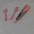 Pincel Espátula Pegador Utensílio Silicone Kit 3 Peças - Rosa
