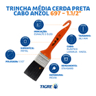 Pincel para Esmalte Base Solvente e Óleo 1 1/2" 38,1mm 697 Tigre Laranja com Cerdas Pretas