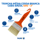 Pincel para Stain e Verniz 3" 76,2mm 696 Tigre Laranja com Cerdas Brancas