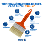 Pincel para Stain e Verniz 4" 101,6mm 696 Tigre Laranja com Cerdas Brancas