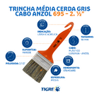 Pincel para Tinta Acrílica e Látex 2 1/2" 63,5mm 695 Tigre Laranja com Cerdas Grisalhas