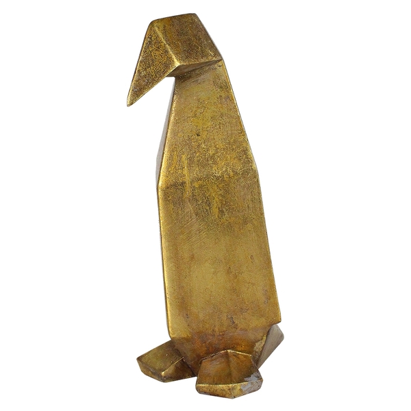 Pinguim Decorativo De Resina Dourado 13 2cm X 8 5cm X 20 5cm