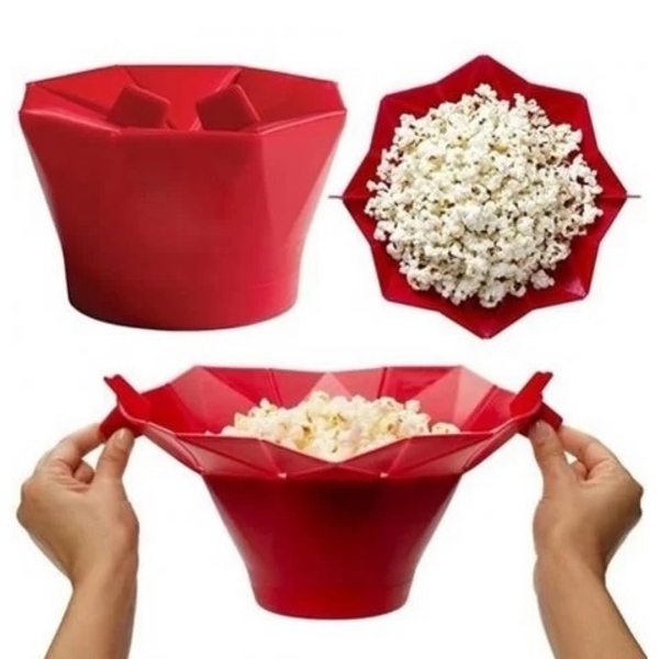 Pipoqueira Dobrável Vermelha De Silicone Para Microondas