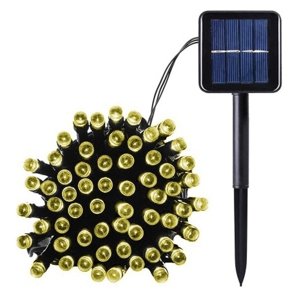 Pisca Cordão Solar Natal Led 100 Lâmpadas Luz Amarela 10m