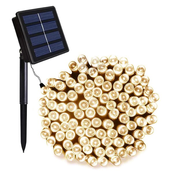 Pisca Cordão Solar Natal Led 100 Lâmpadas Luz Amarela 8m 8 Fu