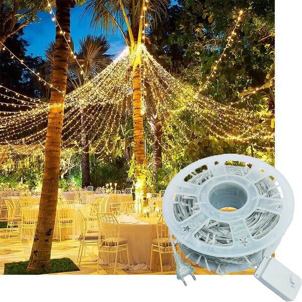 Pisca Cordão Varal Natal 600 Lâmpadas Leds Amarelo 100m 220v