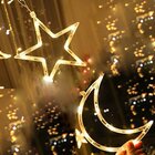 Pisca Cortina Varal Leds Amarela Estrelas Luas Natal De 2,5m