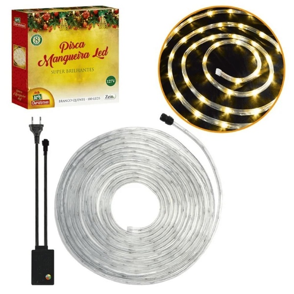Pisca Mangueira Branco Quente 180 Leds 10m 110v