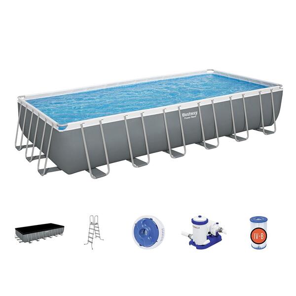 Piscina Estrutural Retangular 30045L Com Capa, Escada e Filtr