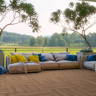 Piso Cerâmico Amadeirado Acetinado Borda Reta Externo 76x76cm Deck Cumaru Embramaco