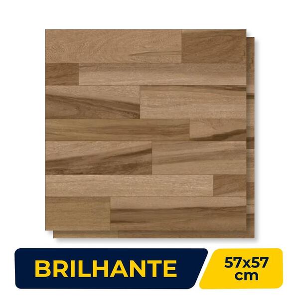 Piso Cerâmico Madeira Brilhante 57x57cm Caixa 2,23m² Karina