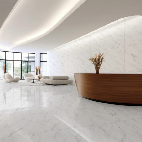 Piso Cerâmico Marmorizado Acetinado Borda Reta Interno 86x86cm