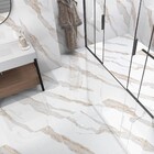 Piso Cerâmico Marmorizado Polido Borda Reta Interno 81x81cm Calacata Bianco Formigres
