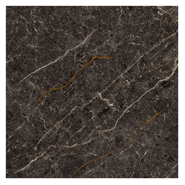 Piso Cerâmico Marmorizado Polido Borda Reta Interno 83x83cm Crater Preto Piso Forte