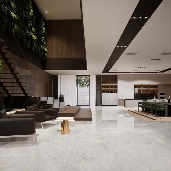 Piso Cerâmico Marmorizado Polido Interno Borda Reta 63x122cm Supra