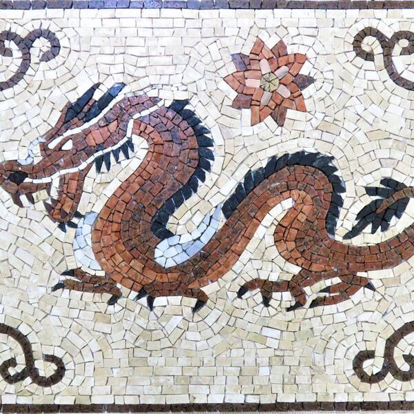 Piso Em Mosaico Dragão Chines Furioso - 100x150cm