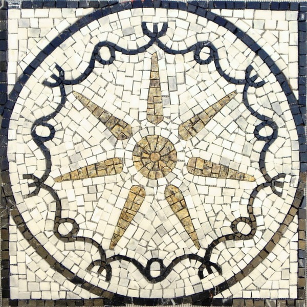 Piso Em Mosaico Romano Estrela E Proteção Em 7 Pontas - 130cm