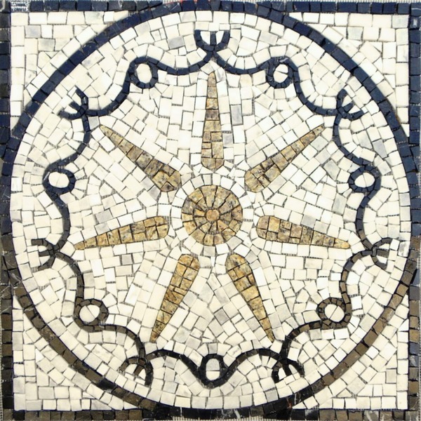 Piso Em Mosaico Romano Estrela E Proteção Em 7 Pontas - 60cm